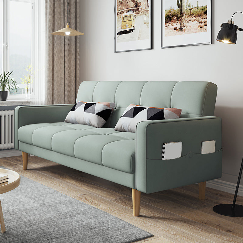 Contemporary Biscuit Back Sofa Bed 22.44"High Square Arm Sofa Bed Light Green Faux Leather Clearhalo 'furn' 'furn_sofas' 'Furniture' 'furniture_sofas' 'kitchen' 'kitchen_sofas' 'Living Room Furniture' 'Sofa' 'sofas' 4647827
