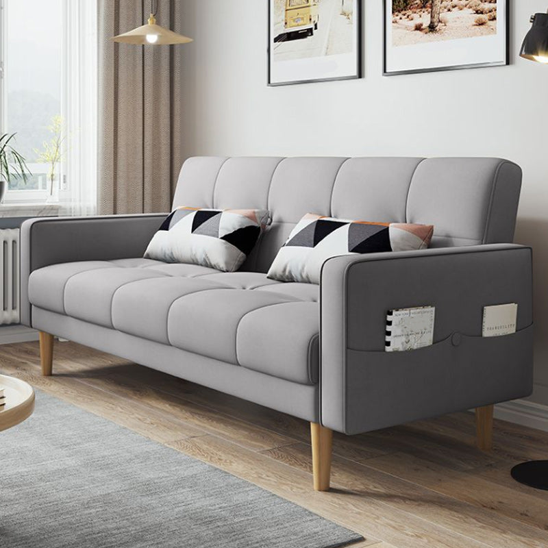 Contemporary Biscuit Back Sofa Bed 22.44"High Square Arm Sofa Bed Light Gray Cotton Blend Clearhalo 'furn' 'furn_sofas' 'Furniture' 'furniture_sofas' 'kitchen' 'kitchen_sofas' 'Living Room Furniture' 'Sofa' 'sofas' 4647829