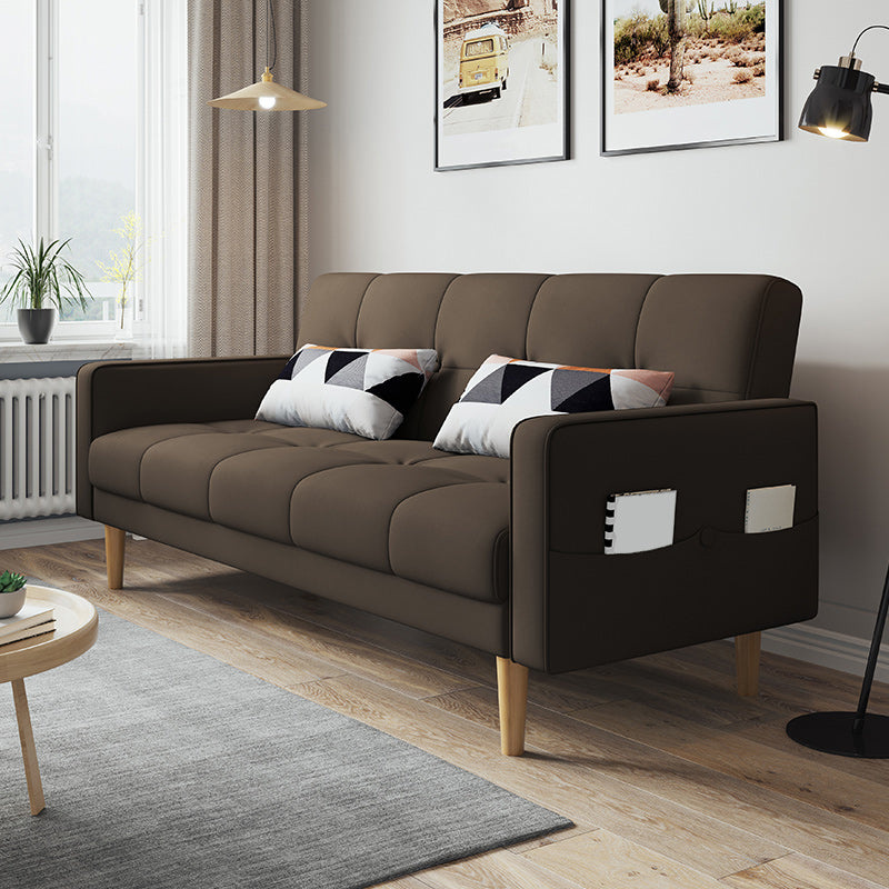 Contemporary Biscuit Back Sofa Bed 22.44"High Square Arm Sofa Bed Brown Faux Leather Clearhalo 'furn' 'furn_sofas' 'Furniture' 'furniture_sofas' 'kitchen' 'kitchen_sofas' 'Living Room Furniture' 'Sofa' 'sofas' 4647831