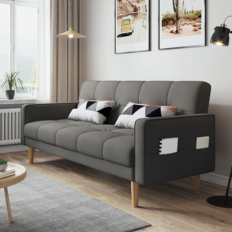 Contemporary Biscuit Back Sofa Bed 22.44"High Square Arm Sofa Bed Grey Faux Leather Clearhalo 'furn' 'furn_sofas' 'Furniture' 'furniture_sofas' 'kitchen' 'kitchen_sofas' 'Living Room Furniture' 'Sofa' 'sofas' 4647832