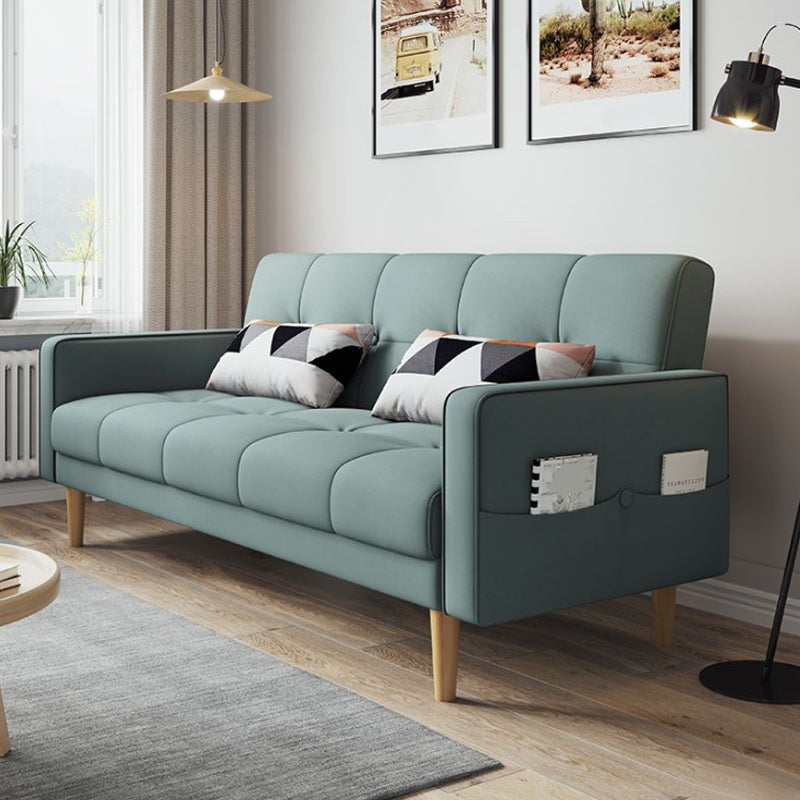 Contemporary Biscuit Back Sofa Bed 22.44"High Square Arm Sofa Bed Dark Green Faux Leather Clearhalo 'furn' 'furn_sofas' 'Furniture' 'furniture_sofas' 'kitchen' 'kitchen_sofas' 'Living Room Furniture' 'Sofa' 'sofas' 4647834