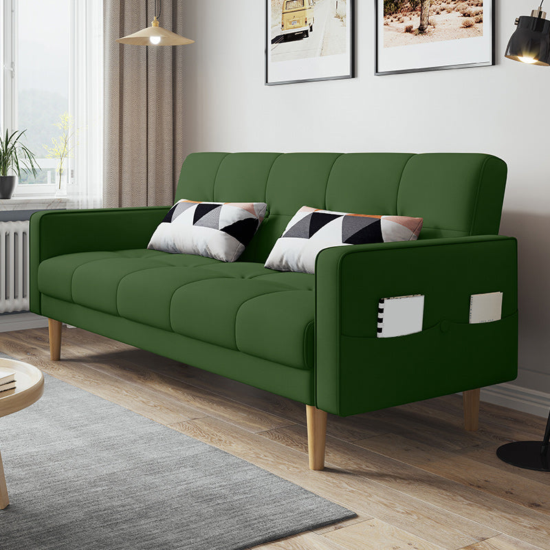 Contemporary Biscuit Back Sofa Bed 22.44"High Square Arm Sofa Bed Dark Green Cotton Blend Clearhalo 'furn' 'furn_sofas' 'Furniture' 'furniture_sofas' 'kitchen' 'kitchen_sofas' 'Living Room Furniture' 'Sofa' 'sofas' 4647835