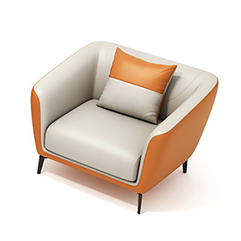 Contemporary Tight Back Tuxedo Arm Loveseat with Black Legs 68H 34"L x 30"W x 27"H White-Orange Clearhalo 'furn' 'furn_sofas' 'Furniture' 'furniture_sofas' 'kitchen' 'kitchen_sofas' 'Living Room Furniture' 'Sofa' 'sofas' 4647856