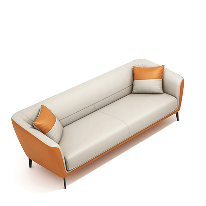 Contemporary Tight Back Tuxedo Arm Loveseat with Black Legs 68H White-Orange Clearhalo 'furn' 'furn_sofas' 'Furniture' 'furniture_sofas' 'kitchen' 'kitchen_sofas' 'Living Room Furniture' 'Sofa' 'sofas' 4647859