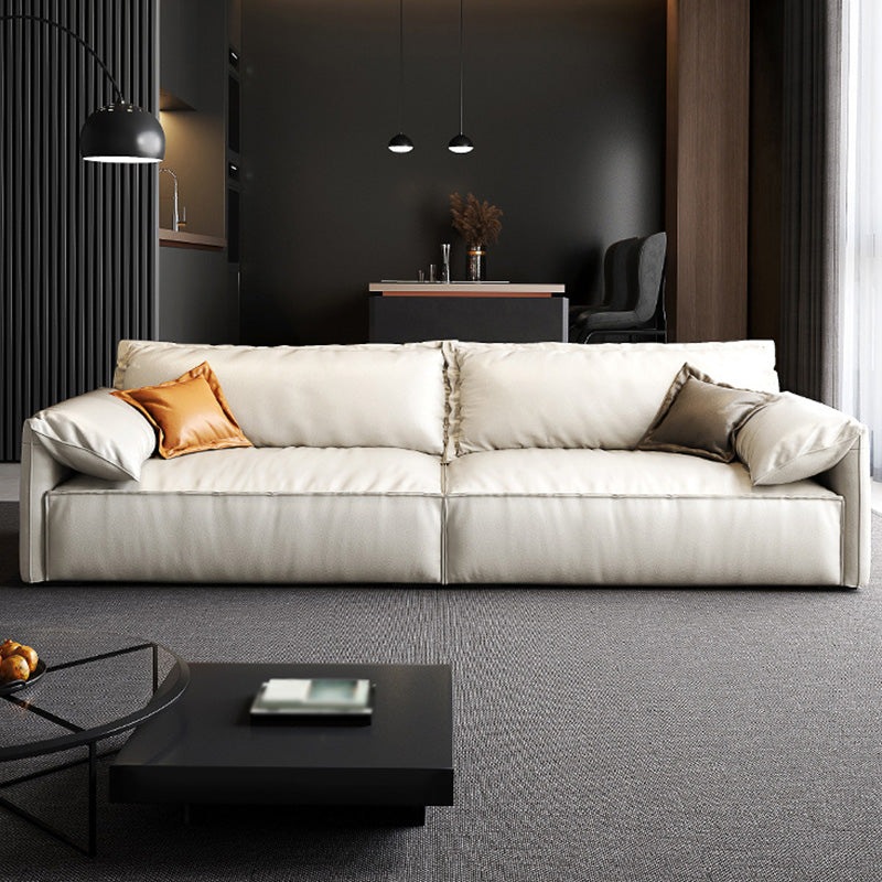 Modern Style White Sofa with Pillow Armrest Cushioned Seat down Seat Padding 110"L x 39.5"W x 31.5"H Faux Leather Clearhalo 'furn' 'furn_sofas' 'Furniture' 'furniture_sofas' 'kitchen' 'kitchen_sofas' 'Living Room Furniture' 'Sofa' 'sofas' 4647876