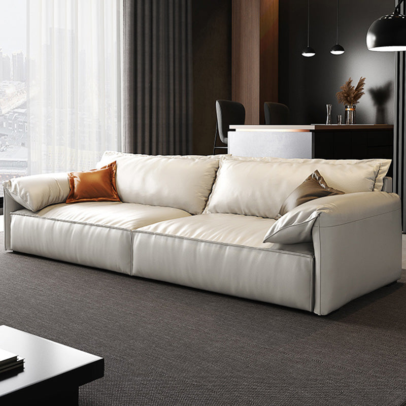 Modern Style White Sofa with Pillow Armrest Cushioned Seat down Seat Padding 110"L x 39.5"W x 31.5"H Velvet Clearhalo 'furn' 'furn_sofas' 'Furniture' 'furniture_sofas' 'kitchen' 'kitchen_sofas' 'Living Room Furniture' 'Sofa' 'sofas' 4647877