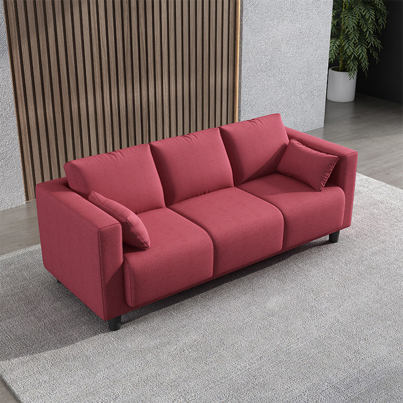 Loose Back Linen Square Arm Modern Sofa with Slipcover for Living Room Burgundy Clearhalo 'furn' 'furn_sofas' 'Furniture' 'furniture_sofas' 'kitchen' 'kitchen_sofas' 'Living Room Furniture' 'Sofa' 'sofas' 4647956