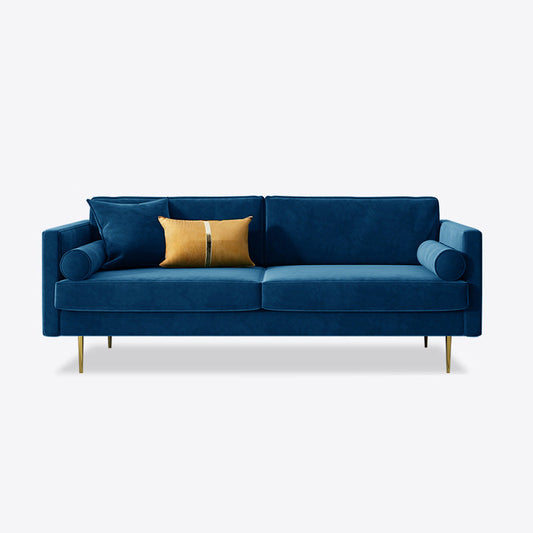 Mid-Century Modern Velvet Loose Back Sofa 31.5" H Square Arm Settee Clearhalo 'furn' 'furn_sofas' 'Furniture' 'furniture_sofas' 'kitchen' 'kitchen_sofas' 'Living Room Furniture' 'Sofa' 'sofas' 4647983