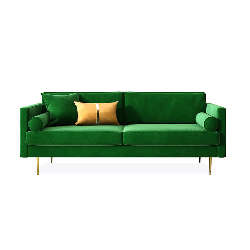 Mid-Century Modern Velvet Loose Back Sofa 31.5" H Square Arm Settee Green Clearhalo 'furn' 'furn_sofas' 'Furniture' 'furniture_sofas' 'kitchen' 'kitchen_sofas' 'Living Room Furniture' 'Sofa' 'sofas' 4647984