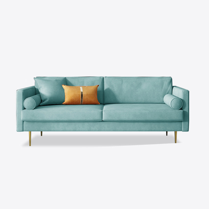 Mid-Century Modern Velvet Loose Back Sofa 31.5" H Square Arm Settee Blue Clearhalo 'furn' 'furn_sofas' 'Furniture' 'furniture_sofas' 'kitchen' 'kitchen_sofas' 'Living Room Furniture' 'Sofa' 'sofas' 4647985