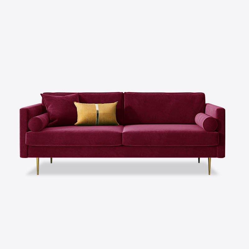 Mid-Century Modern Velvet Loose Back Sofa 31.5" H Square Arm Settee Purple Clearhalo 'furn' 'furn_sofas' 'Furniture' 'furniture_sofas' 'kitchen' 'kitchen_sofas' 'Living Room Furniture' 'Sofa' 'sofas' 4647989