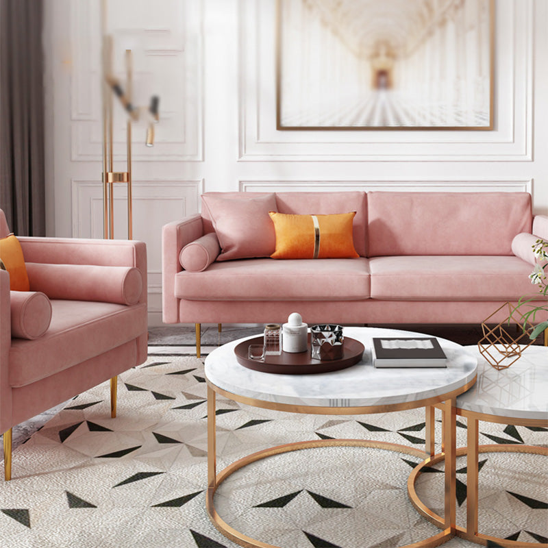 Mid-Century Modern Velvet Loose Back Sofa 31.5" H Square Arm Settee Clearhalo 'furn' 'furn_sofas' 'Furniture' 'furniture_sofas' 'kitchen' 'kitchen_sofas' 'Living Room Furniture' 'Sofa' 'sofas' 4647990