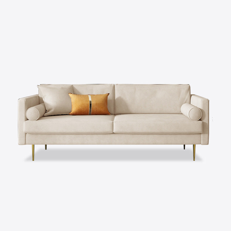 Mid-Century Modern Velvet Loose Back Sofa 31.5" H Square Arm Settee Off-White Clearhalo 'furn' 'furn_sofas' 'Furniture' 'furniture_sofas' 'kitchen' 'kitchen_sofas' 'Living Room Furniture' 'Sofa' 'sofas' 4647992