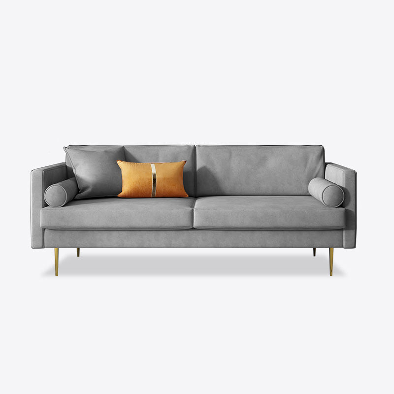 Mid-Century Modern Velvet Loose Back Sofa 31.5" H Square Arm Settee Grey Clearhalo 'furn' 'furn_sofas' 'Furniture' 'furniture_sofas' 'kitchen' 'kitchen_sofas' 'Living Room Furniture' 'Sofa' 'sofas' 4647996