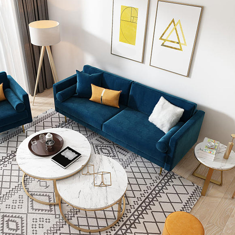 Mid-Century Modern Velvet Loose Back Sofa 31.5" H Square Arm Settee Dark Blue Clearhalo 'furn' 'furn_sofas' 'Furniture' 'furniture_sofas' 'kitchen' 'kitchen_sofas' 'Living Room Furniture' 'Sofa' 'sofas' 4648000