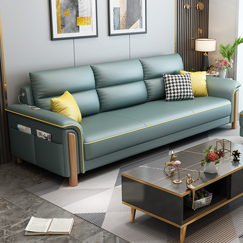 Modern Faux Leather Flared Arm Sofa with Tight Back for Living Room, Apartment Aqua Clearhalo 'furn' 'furn_sofas' 'Furniture' 'furniture_sofas' 'kitchen' 'kitchen_sofas' 'Living Room Furniture' 'Sofa' 'sofas' 4648055