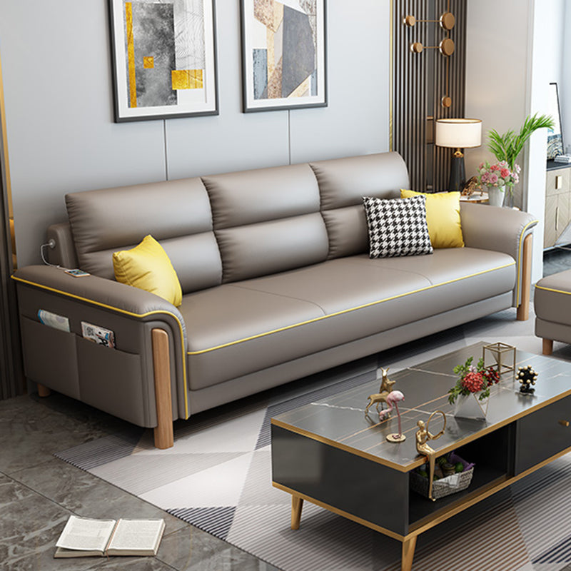 Modern Faux Leather Flared Arm Sofa with Tight Back for Living Room, Apartment Light Brown Clearhalo 'furn' 'furn_sofas' 'Furniture' 'furniture_sofas' 'kitchen' 'kitchen_sofas' 'Living Room Furniture' 'Sofa' 'sofas' 4648056