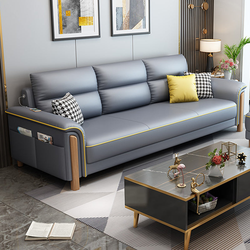 Modern Faux Leather Flared Arm Sofa with Tight Back for Living Room, Apartment Gray Blue Clearhalo 'furn' 'furn_sofas' 'Furniture' 'furniture_sofas' 'kitchen' 'kitchen_sofas' 'Living Room Furniture' 'Sofa' 'sofas' 4648058
