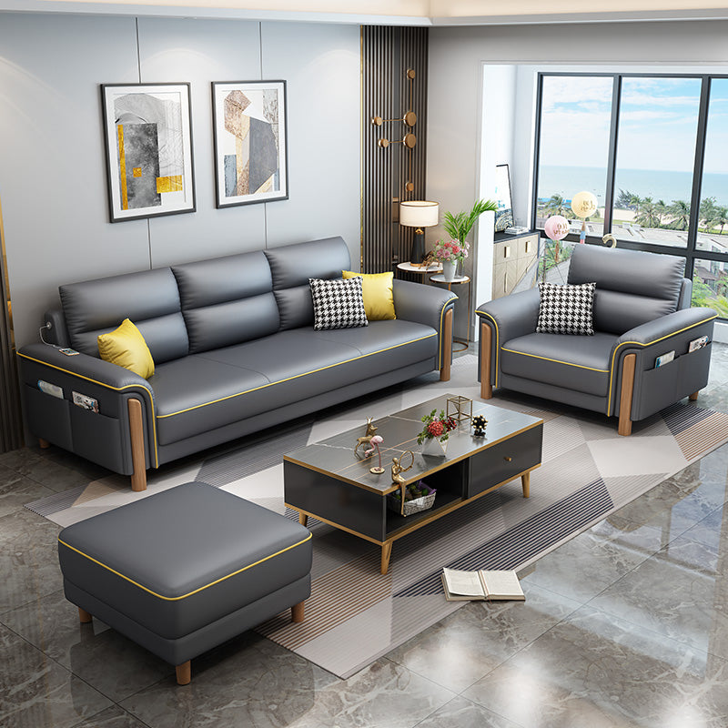 Modern Faux Leather Flared Arm Sofa with Tight Back for Living Room, Apartment Clearhalo 'furn' 'furn_sofas' 'Furniture' 'furniture_sofas' 'kitchen' 'kitchen_sofas' 'Living Room Furniture' 'Sofa' 'sofas' 4648059