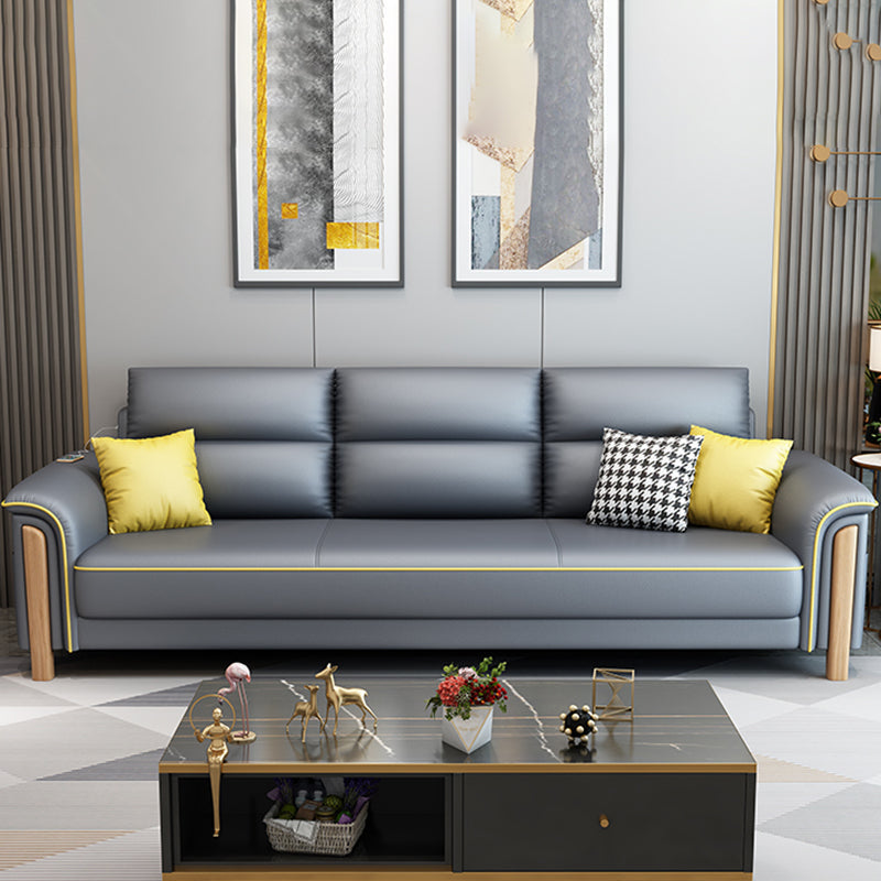 Modern Faux Leather Flared Arm Sofa with Tight Back for Living Room, Apartment 58"L x 31.5"W x 32"H Light Gray Clearhalo 'furn' 'furn_sofas' 'Furniture' 'furniture_sofas' 'kitchen' 'kitchen_sofas' 'Living Room Furniture' 'Sofa' 'sofas' 4648061