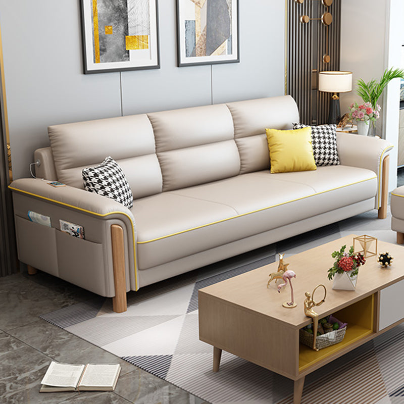 Modern Faux Leather Flared Arm Sofa with Tight Back for Living Room, Apartment Off-White Clearhalo 'furn' 'furn_sofas' 'Furniture' 'furniture_sofas' 'kitchen' 'kitchen_sofas' 'Living Room Furniture' 'Sofa' 'sofas' 4648065