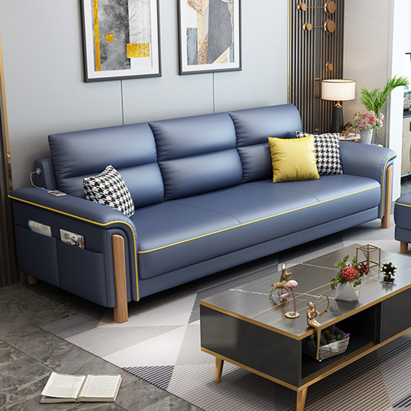 Modern Faux Leather Flared Arm Sofa with Tight Back for Living Room, Apartment Blue Clearhalo 'furn' 'furn_sofas' 'Furniture' 'furniture_sofas' 'kitchen' 'kitchen_sofas' 'Living Room Furniture' 'Sofa' 'sofas' 4648066