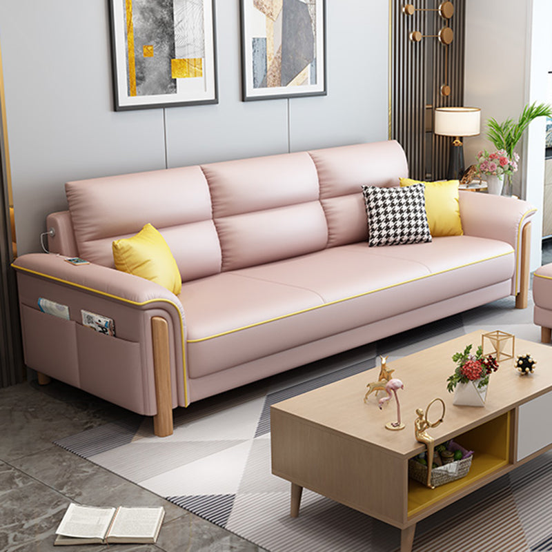Modern Faux Leather Flared Arm Sofa with Tight Back for Living Room, Apartment Pink Clearhalo 'furn' 'furn_sofas' 'Furniture' 'furniture_sofas' 'kitchen' 'kitchen_sofas' 'Living Room Furniture' 'Sofa' 'sofas' 4648068