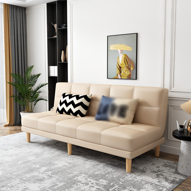 Modern Armless Settee 27.55" W Convertible Sleeper Sofa for Living Room Beige Faux Leather Clearhalo 'furn' 'furn_sofas' 'Furniture' 'furniture_sofas' 'kitchen' 'kitchen_sofas' 'Living Room Furniture' 'Sofa' 'sofas' 4648074