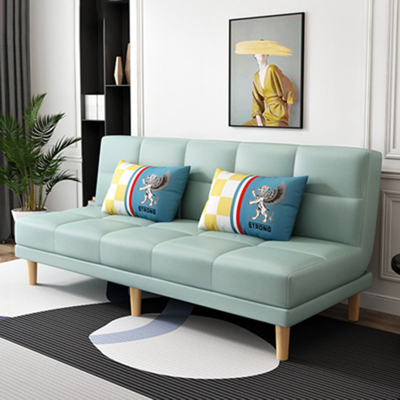 Modern Armless Settee 27.55" W Convertible Sleeper Sofa for Living Room Light Blue Faux Leather Clearhalo 'furn' 'furn_sofas' 'Furniture' 'furniture_sofas' 'kitchen' 'kitchen_sofas' 'Living Room Furniture' 'Sofa' 'sofas' 4648076