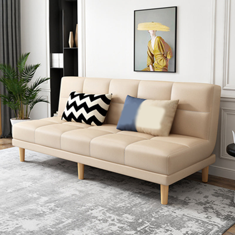 Modern Armless Settee 27.55" W Convertible Sleeper Sofa for Living Room 71"L x 28"W x 31"H Beige Faux Leather Clearhalo 'furn' 'furn_sofas' 'Furniture' 'furniture_sofas' 'kitchen' 'kitchen_sofas' 'Living Room Furniture' 'Sofa' 'sofas' 4648077