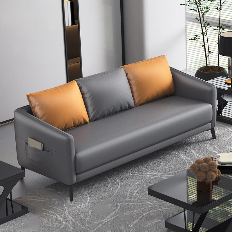 Contemporary Standard Tuxedo Arm Loveseat Leather Loveseat with Pillows 66"L x 28"W x 25"H Gray-Orange Clearhalo 'furn' 'furn_sofas' 'Furniture' 'furniture_sofas' 'kitchen' 'kitchen_sofas' 'Living Room Furniture' 'Sofa' 'sofas' 4648088