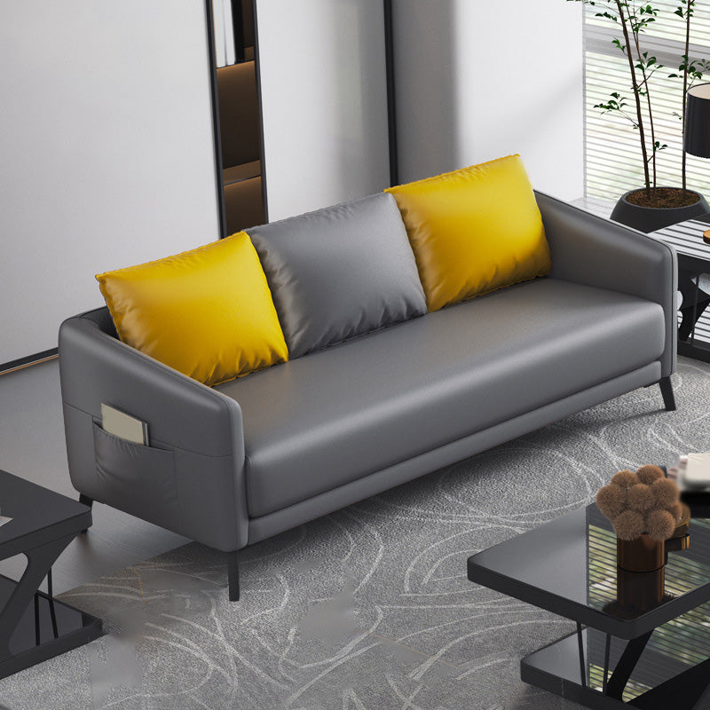 Contemporary Standard Tuxedo Arm Loveseat Leather Loveseat with Pillows 66"L x 28"W x 25"H Gray-Yellow Clearhalo 'furn' 'furn_sofas' 'Furniture' 'furniture_sofas' 'kitchen' 'kitchen_sofas' 'Living Room Furniture' 'Sofa' 'sofas' 4648090