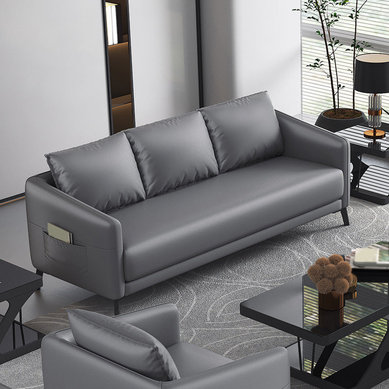 Contemporary Standard Tuxedo Arm Loveseat Leather Loveseat with Pillows 66"L x 28"W x 25"H Grey Clearhalo 'furn' 'furn_sofas' 'Furniture' 'furniture_sofas' 'kitchen' 'kitchen_sofas' 'Living Room Furniture' 'Sofa' 'sofas' 4648091