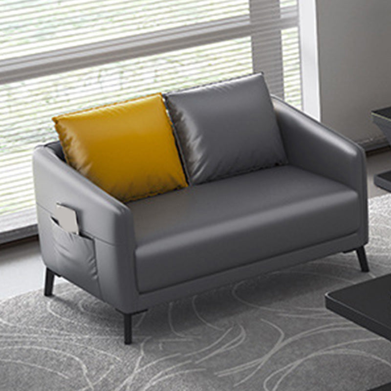 Contemporary Standard Tuxedo Arm Loveseat Leather Loveseat with Pillows 45"L x 28"W x 25"H Gray-Yellow Clearhalo 'furn' 'furn_sofas' 'Furniture' 'furniture_sofas' 'kitchen' 'kitchen_sofas' 'Living Room Furniture' 'Sofa' 'sofas' 4648092