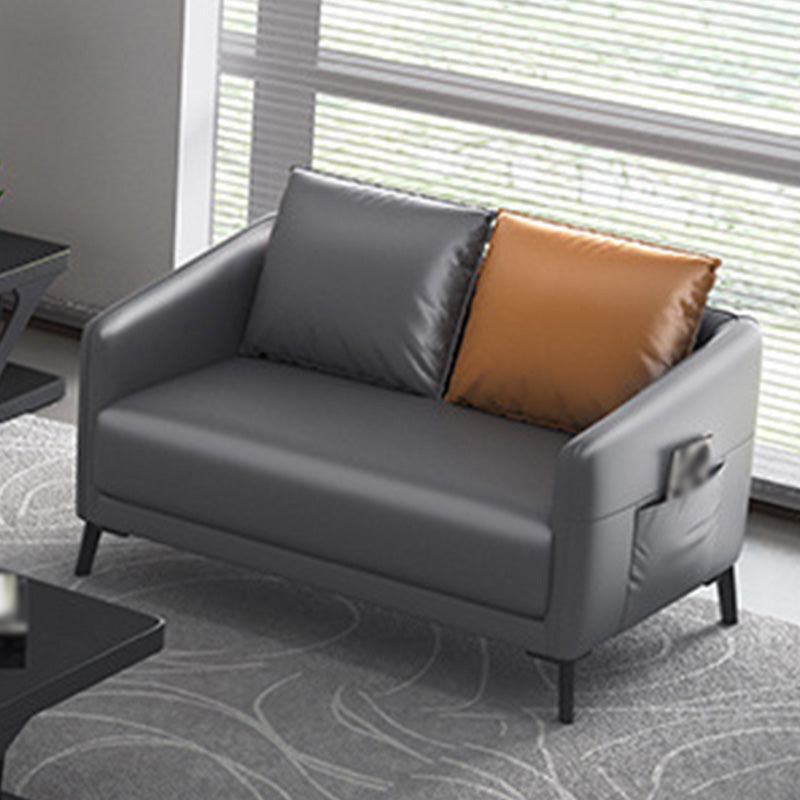 Contemporary Standard Tuxedo Arm Loveseat Leather Loveseat with Pillows 45"L x 28"W x 25"H Gray-Orange Clearhalo 'furn' 'furn_sofas' 'Furniture' 'furniture_sofas' 'kitchen' 'kitchen_sofas' 'Living Room Furniture' 'Sofa' 'sofas' 4648094