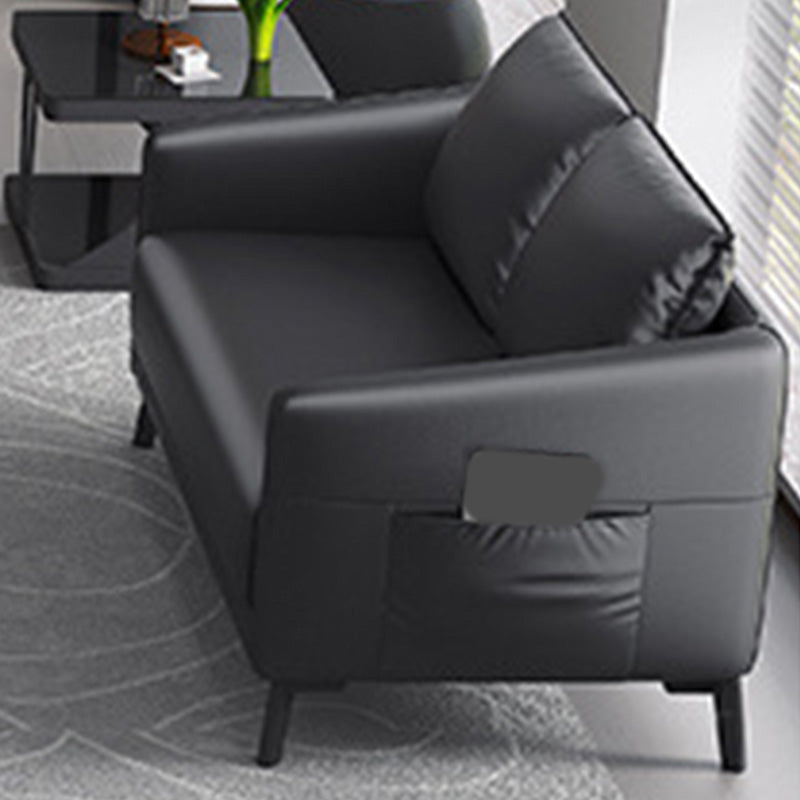 Contemporary Standard Tuxedo Arm Loveseat Leather Loveseat with Pillows 45"L x 28"W x 25"H Black Clearhalo 'furn' 'furn_sofas' 'Furniture' 'furniture_sofas' 'kitchen' 'kitchen_sofas' 'Living Room Furniture' 'Sofa' 'sofas' 4648095