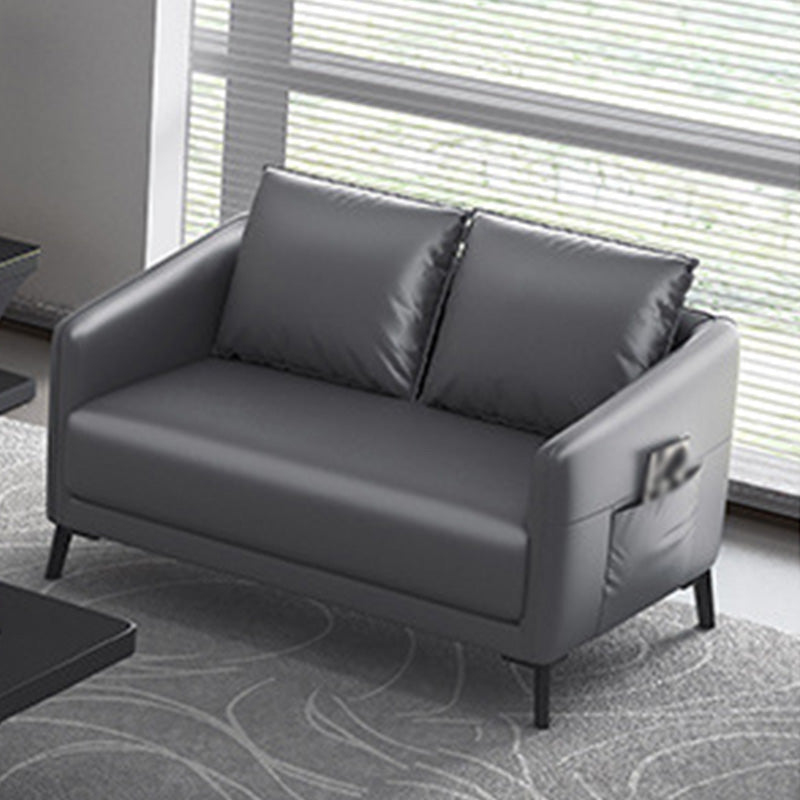 Contemporary Standard Tuxedo Arm Loveseat Leather Loveseat with Pillows 45"L x 28"W x 25"H Grey Clearhalo 'furn' 'furn_sofas' 'Furniture' 'furniture_sofas' 'kitchen' 'kitchen_sofas' 'Living Room Furniture' 'Sofa' 'sofas' 4648096