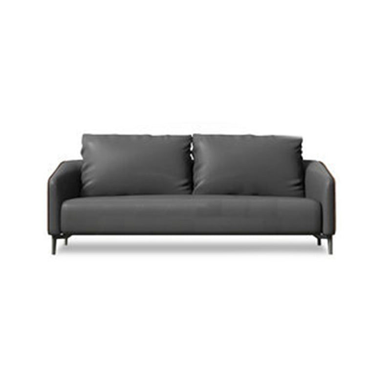 Contemporary Standard Tuxedo Arm Loveseat Leather Loveseat with Pillows Clearhalo 'furn' 'furn_sofas' 'Furniture' 'furniture_sofas' 'kitchen' 'kitchen_sofas' 'Living Room Furniture' 'Sofa' 'sofas' 4648097