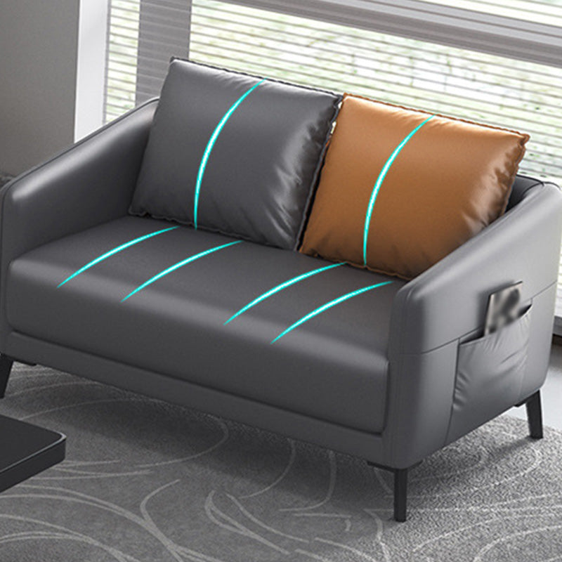 Contemporary Standard Tuxedo Arm Loveseat Leather Loveseat with Pillows Clearhalo 'furn' 'furn_sofas' 'Furniture' 'furniture_sofas' 'kitchen' 'kitchen_sofas' 'Living Room Furniture' 'Sofa' 'sofas' 4648100