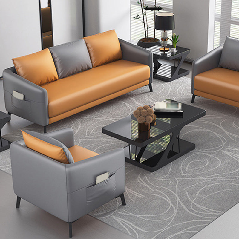 Contemporary Standard Tuxedo Arm Loveseat Leather Loveseat with Pillows Clearhalo 'furn' 'furn_sofas' 'Furniture' 'furniture_sofas' 'kitchen' 'kitchen_sofas' 'Living Room Furniture' 'Sofa' 'sofas' 4648104