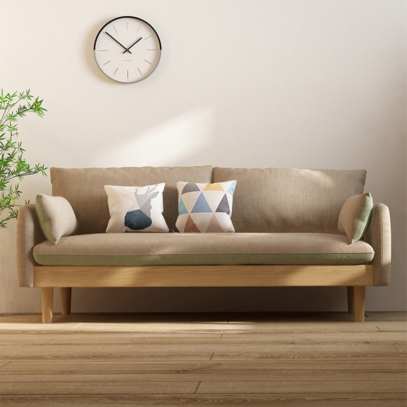 Loose Back 29.52" D x 29.92" H Sofa Slipcovered Wooden Linen Sofa 70.9"L x 29.5"W x 29.5"H Yellow-Green Clearhalo 'furn' 'furn_sofas' 'Furniture' 'furniture_sofas' 'kitchen' 'kitchen_sofas' 'Living Room Furniture' 'Sofa' 'sofas' 4648108