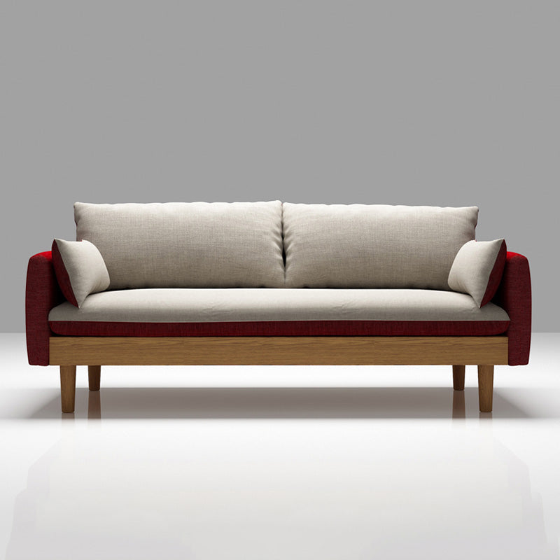 Loose Back 29.52" D x 29.92" H Sofa Slipcovered Wooden Linen Sofa Dark Red Clearhalo 'furn' 'furn_sofas' 'Furniture' 'furniture_sofas' 'kitchen' 'kitchen_sofas' 'Living Room Furniture' 'Sofa' 'sofas' 4648116