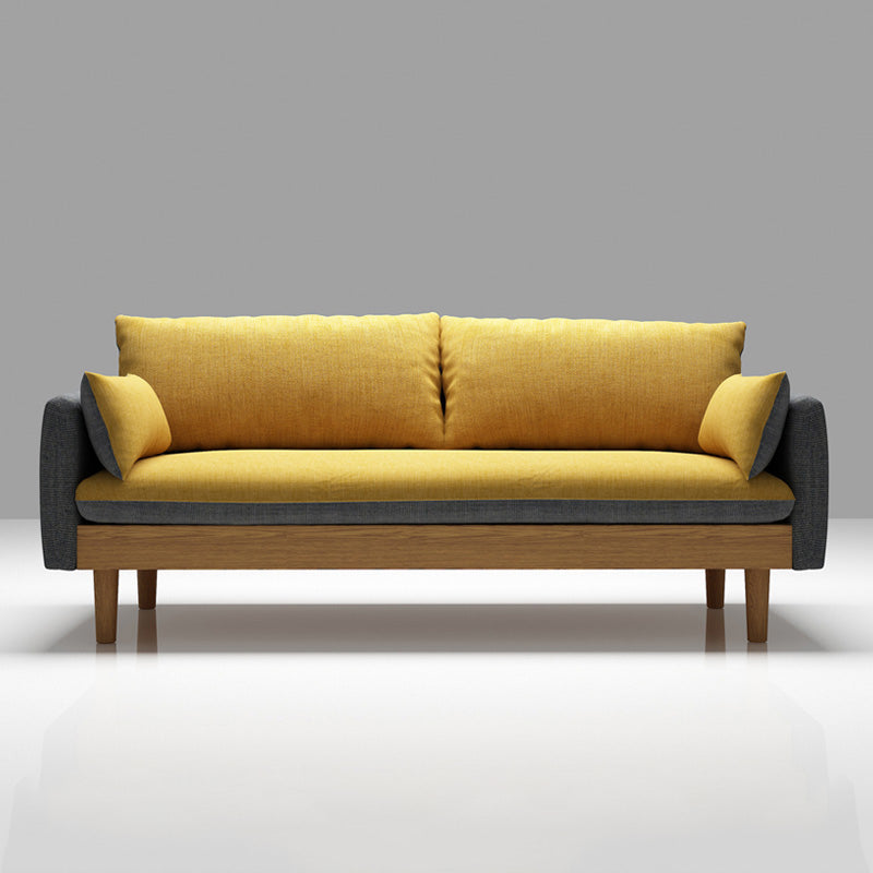 Loose Back 29.52" D x 29.92" H Sofa Slipcovered Wooden Linen Sofa Yellow Clearhalo 'furn' 'furn_sofas' 'Furniture' 'furniture_sofas' 'kitchen' 'kitchen_sofas' 'Living Room Furniture' 'Sofa' 'sofas' 4648118
