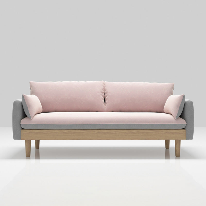 Loose Back 29.52" D x 29.92" H Sofa Slipcovered Wooden Linen Sofa Pink Clearhalo 'furn' 'furn_sofas' 'Furniture' 'furniture_sofas' 'kitchen' 'kitchen_sofas' 'Living Room Furniture' 'Sofa' 'sofas' 4648120