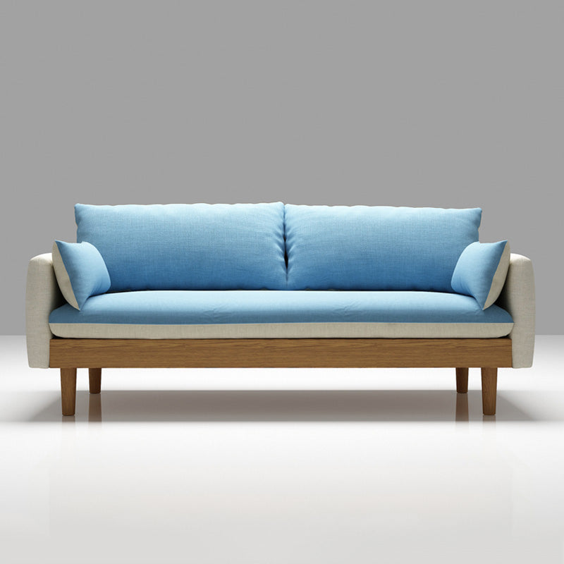 Loose Back 29.52" D x 29.92" H Sofa Slipcovered Wooden Linen Sofa Sky Blue-White Clearhalo 'furn' 'furn_sofas' 'Furniture' 'furniture_sofas' 'kitchen' 'kitchen_sofas' 'Living Room Furniture' 'Sofa' 'sofas' 4648121