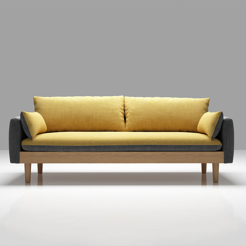 Linen Loose Back Sofa 29.92" High 3-Seat Square Arm Loveseat 70.9"L x 29.5"W x 29.5"H Yellow Clearhalo 'furn' 'furn_sofas' 'Furniture' 'furniture_sofas' 'kitchen' 'kitchen_sofas' 'Living Room Furniture' 'Sofa' 'sofas' 4648203