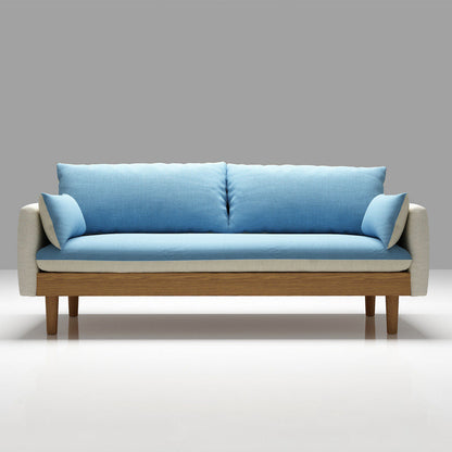 Linen Loose Back Sofa 29.92" High 3-Seat Square Arm Loveseat Sky Blue White Clearhalo 'furn' 'furn_sofas' 'Furniture' 'furniture_sofas' 'kitchen' 'kitchen_sofas' 'Living Room Furniture' 'Sofa' 'sofas' 4648207