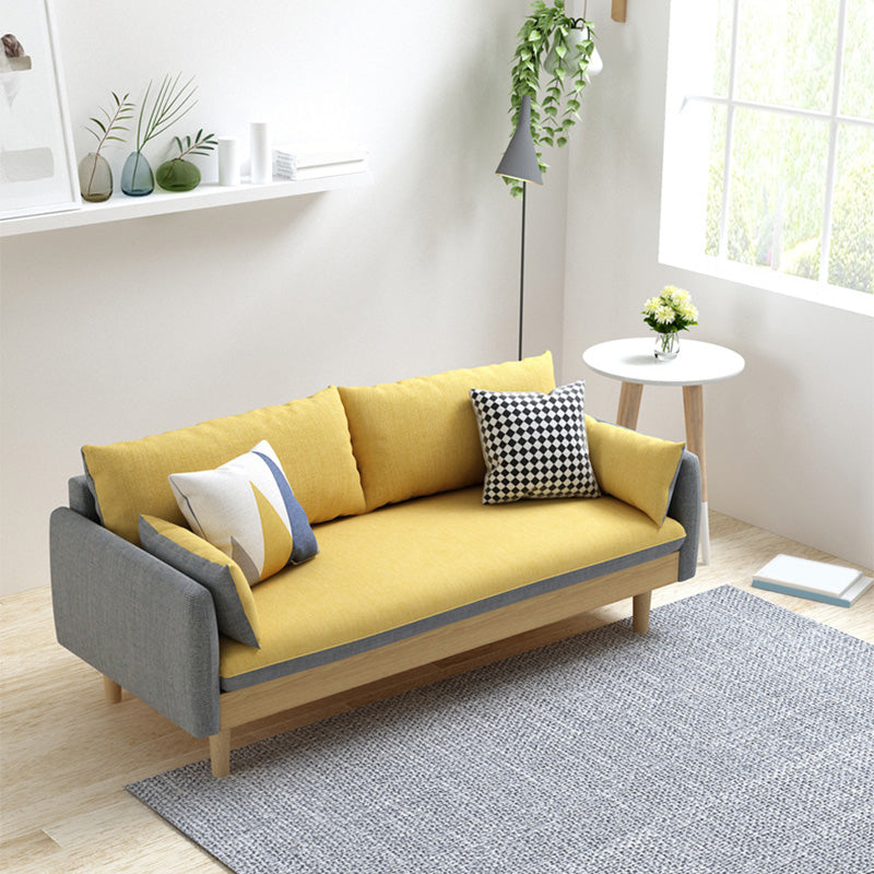 Linen Loose Back Sofa 29.92" High 3-Seat Square Arm Loveseat 63"L x 29.5"W x 29.5"H Yellow Clearhalo 'furn' 'furn_sofas' 'Furniture' 'furniture_sofas' 'kitchen' 'kitchen_sofas' 'Living Room Furniture' 'Sofa' 'sofas' 4648211