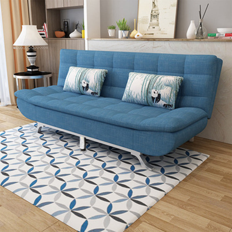 Modern Armless Metal Legs Sofa Faux Leather/Fabric Convertible Sofa Dark Blue Clearhalo 'furn' 'furn_sofas' 'Furniture' 'furniture_sofas' 'kitchen' 'kitchen_sofas' 'Living Room Furniture' 'Sofa' 'sofas' 4648265