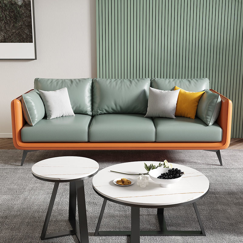 Contemporary Pillow Top Arm Reclining Sofa with Sewn Pillow Back Orange Clearhalo 'furn' 'furn_sofas' 'Furniture' 'furniture_sofas' 'kitchen' 'kitchen_sofas' 'Living Room Furniture' 'Sofa' 'sofas' 4648273